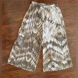 Bryn Walker 100% Cotton Sand Eli Pants Cropped Flowy Wide Leg Artsy Ikat Size XS